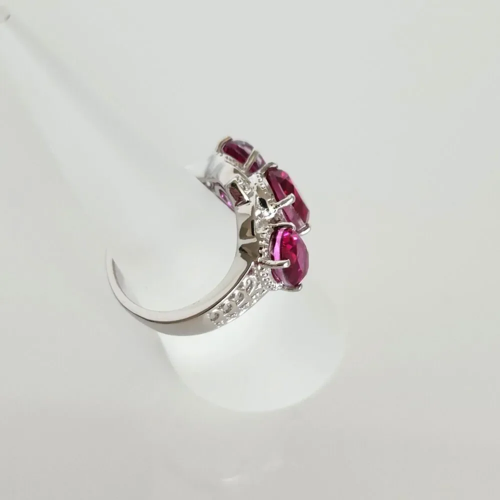 Pink Quartz Triplet Ring with White Zircon Size 6